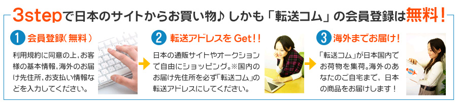 3Stepで日本のサイトからお買い物♪しかも「転送コム」の会員登録は無料！