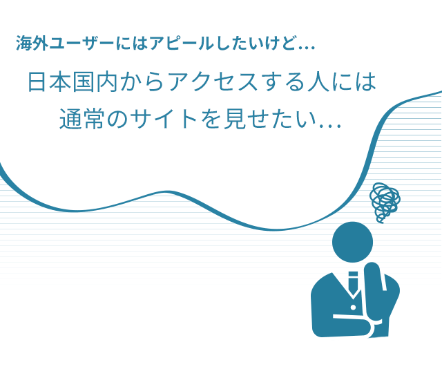 海外ユーザーにはアピールしたいけど日本国内からアクセスする人には通常のサイトを見せたい